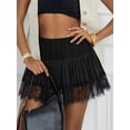 thumbnail image 2 of Women Lace Mini Skirt Low Rise Pleated Ruffle Half Slip Skirt Layered Flowy Short Skirt Streetwear, 2 of 7