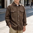 thumbnail image 3 of OGLCCG Boys Corduroy Shirts Kids Western Long Sleeve Botton Down Shirts Casual Fall Lapel Collared Shacket Jacket Size 4-14(Brown,8 Years), 3 of 6
