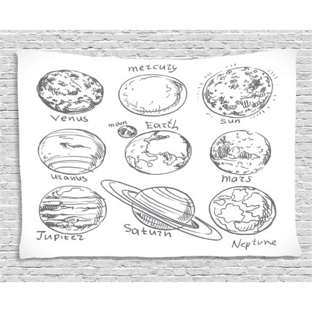 Doodle Tapestry Planets Of Solar System Sun Mercury Earth Moon Mars Neptune Saturn Jupiter Science Wall Hanging For Bedroom Living Room Dorm Decor