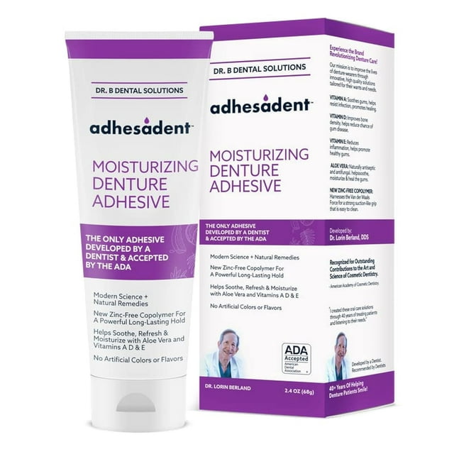 Adhesivo para dentaduras Dr. B Dental Solutions Adhesadent de 70 ml, paquete de 2
