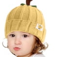 thumbnail image 2 of AWZXDE Cute Pumpkin Shape Kids Knit Beanie Hat Vertical Ribbed Warm Winter Cap With Fruit Top Decoration Soft Stretchy Headwear for Cold Daily Outdoor Wear Yellow-1 - One Size, 2 of 4