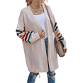 thumbnail image 2 of Women's Long Open Front Cardigan Striped Color Block Loose Knit Sweaters Outwear Coat Pink XL, 2 of 10
