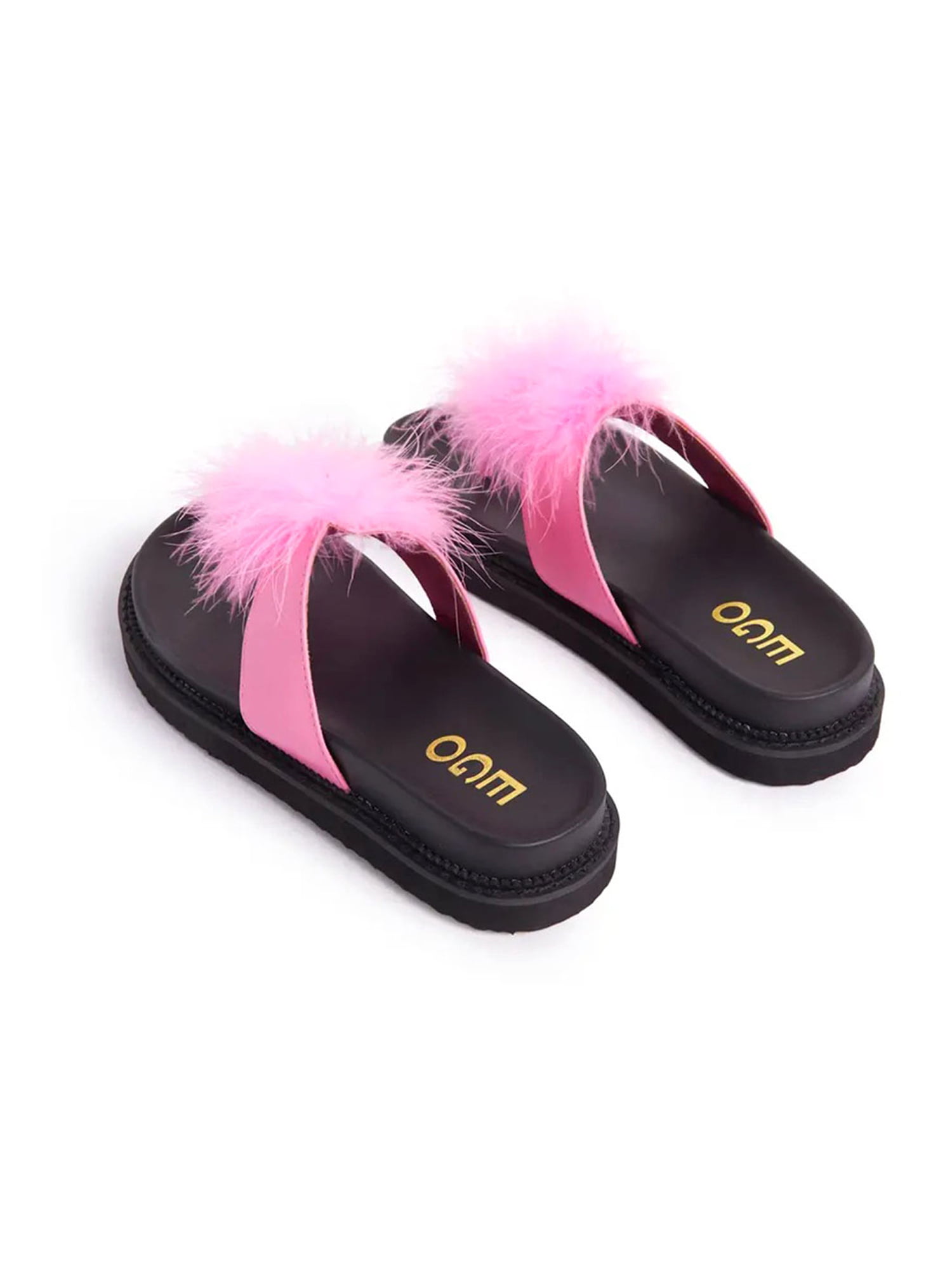 Ladies Fur Fluffy Sliders Slippers Slip On Flips Flops Flat Sandals Shoes 