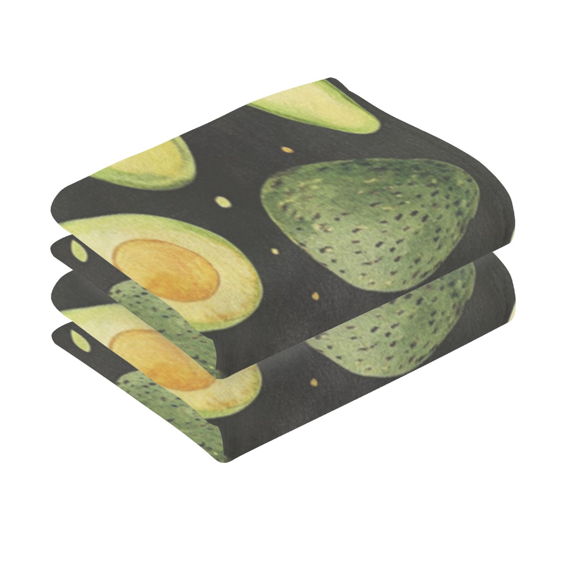 Cotton Towel Two-Piece 16x28 Inch One Sizex2 Face Towel Set Towel Set Cotton Hand Bath Towel Bathroom Beach Avocado on Black Background