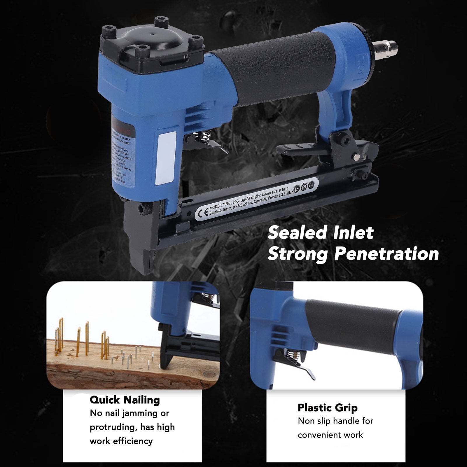 YAHHU Air Brad Nailer Pneumatic Staple Gun for 22 Gauge 4-16 mm (0.16-0.63 in) Nails Woodworking Crafts and Interior Decoration Multi Tool Heavy Duty Reliable Hardware for DIY Home Projects