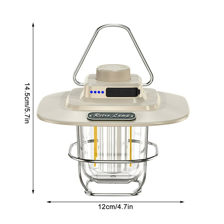 PINSAI Small LED Camping Lantern,Rechargeable Retro Warm Camp Light,Battery  Powered Hanging Vintage Lamp ,Portable Waterpoor Outdoor Tent Bulb