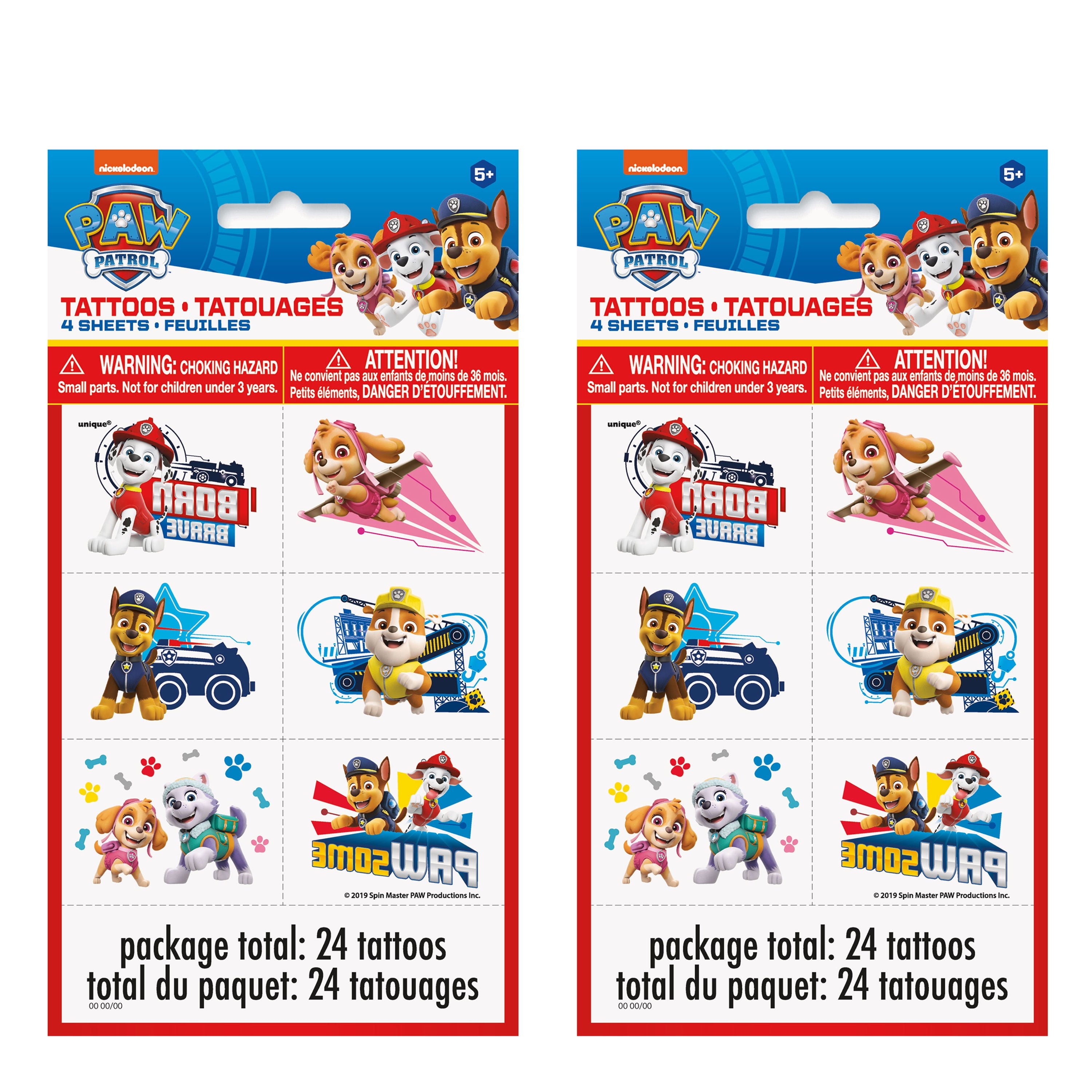 Paw Patrol Temporary Tattoos Birthday gift Party Bags 3 different designs 