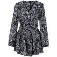thumbnail image 1 of Gibobby pantalones siameses de pierna ancha Mono corto con dobladillo con volantes y cinturón de manga suelta con cuello en V y estampado floral para mujer(Negro， XL), 1 of 5