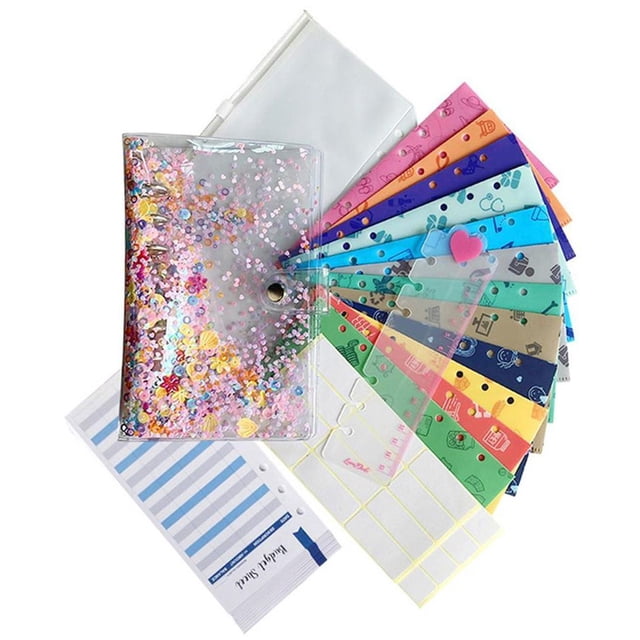 Sonducket Sobres A6 para efectivo, sobres económicos, cuaderno de PVC con lentejuelas, tarjetas de para lácteos, libro, bolsa con Bolsas de mensajero y de hombro