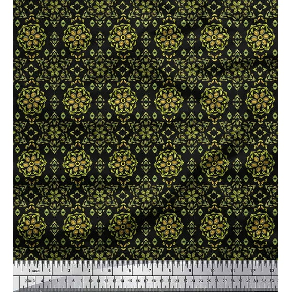 Soimoi Black Cotton Duck Fabric Artistic Floral Print Sewing Fabric Yard 42 Inch Wide