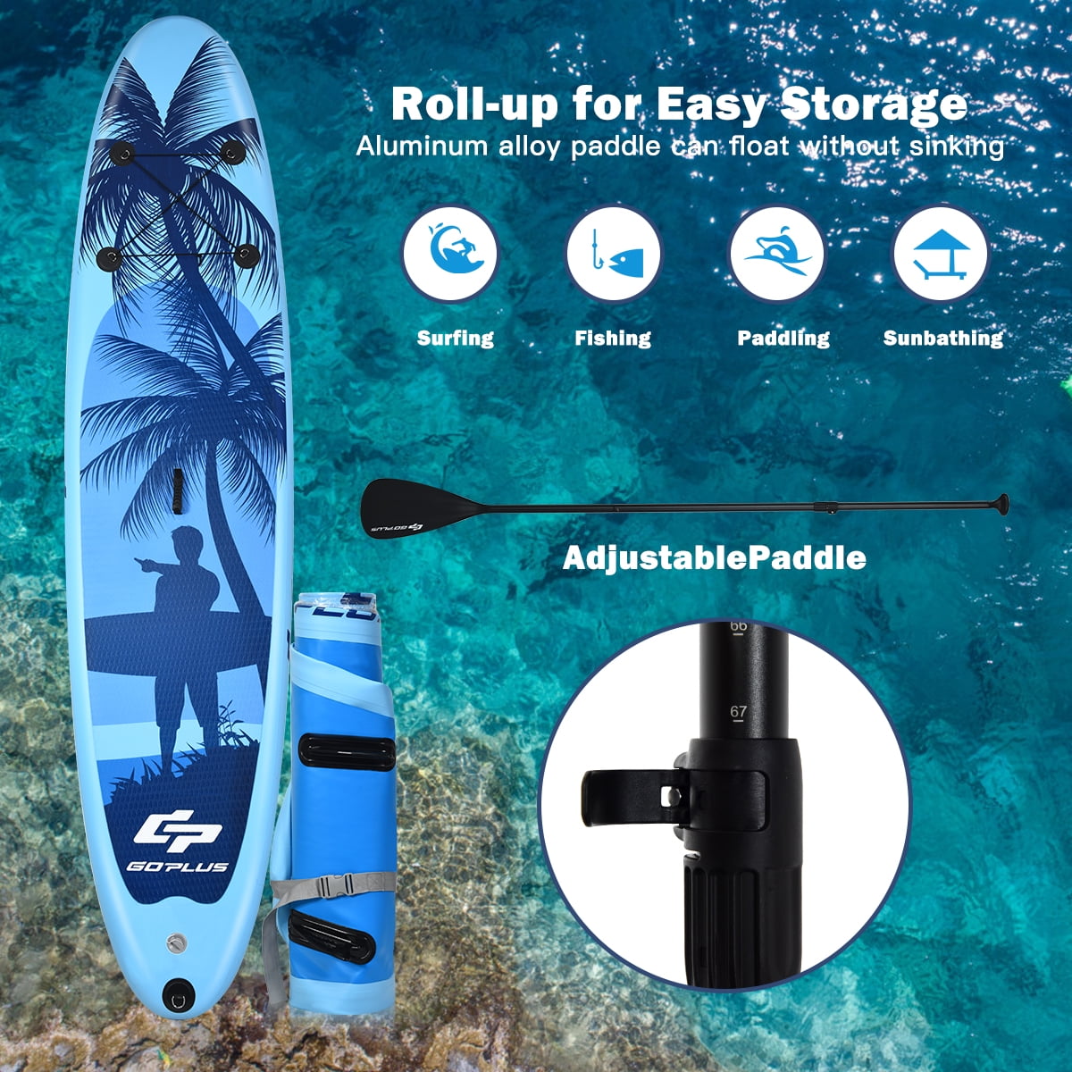 Goplus 10' Inflatable Stand Up Paddle Board W/Carry Bag Adjustable Paddle  Adult Youth