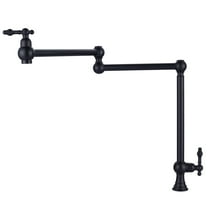 WOWOW Matte Black Deck Mounted Pot Filler with Double Handle and Joint Swing Arm in Solid Brass