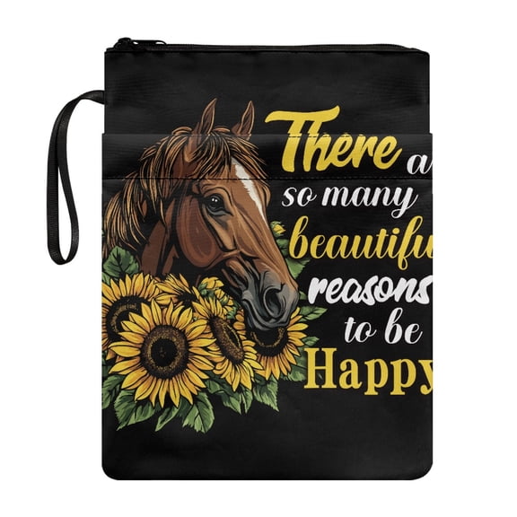 HELLHERO Polyester Book Organizer Bag for Reader - Vintage for Textbooks Pocket, 11.42 x 8.66 Inch, Happy Reasons Horse