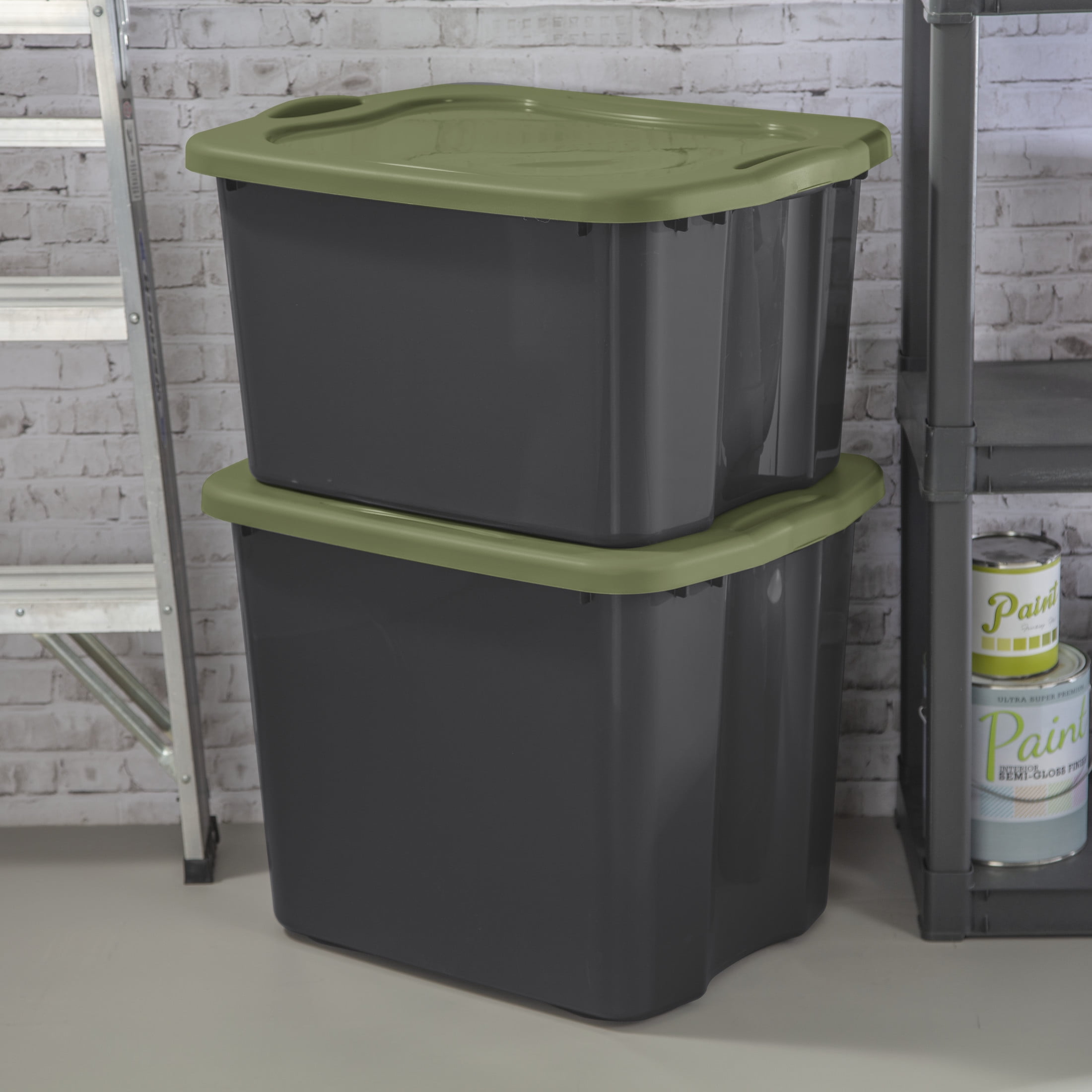 (2 pack) Sterilite EZ Carry 17.5 Gallon Large Storage Bin, Clear Plastic Storage Container with Full-Grip Handles, Gray