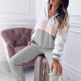 thumbnail image 5 of jsaierl Workout Sets for Women 2 Piece Quarter Zip Long Sleeve Color Block Hoodies Top and Striped Pants Outdoor Jogger Sports Tracksuit Sets, 5 of 9