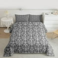 thumbnail image 2 of Manfei Ancient Damask Jacquard Queen Comforter Set,Rustic Victorian Flower Bedding Sets,Gray Baroque Floral Bedding Comforter Set For Adults,Super Cozy Room Decor Reversible,3 Pieces, 2 of 8
