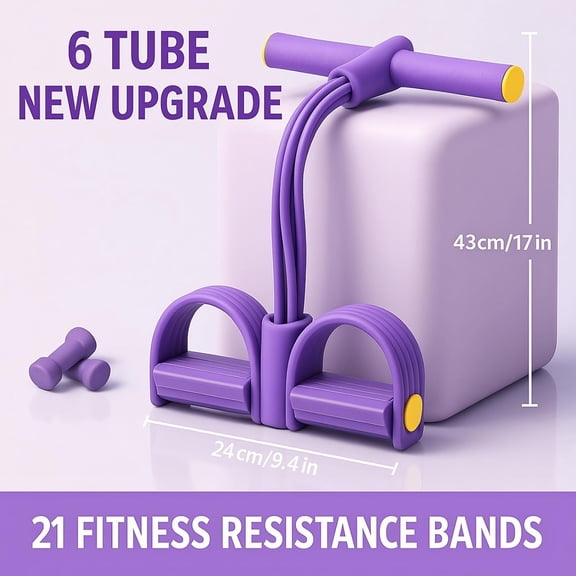 XINDUO-Upgraded Foot Pedal Resistance Band - 6 Tube Pedal Ankle Puller with Handle & Storage Bag for Strength Training, Tummy, Waist, Arm, Leg Slimming, Elastic Home Gym Equipment