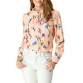 thumbnail image 1 of Allegra K Women's Tie Ruffled Neckline Polka Dots Floral Blouse Tops, 1 of 7
