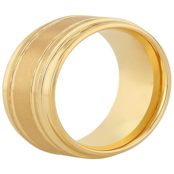 Brilliance Fine Jewelry Men's Gold-Tone Tungsten Grooved Step Edge 9MM Wedding Band - Men's Ring