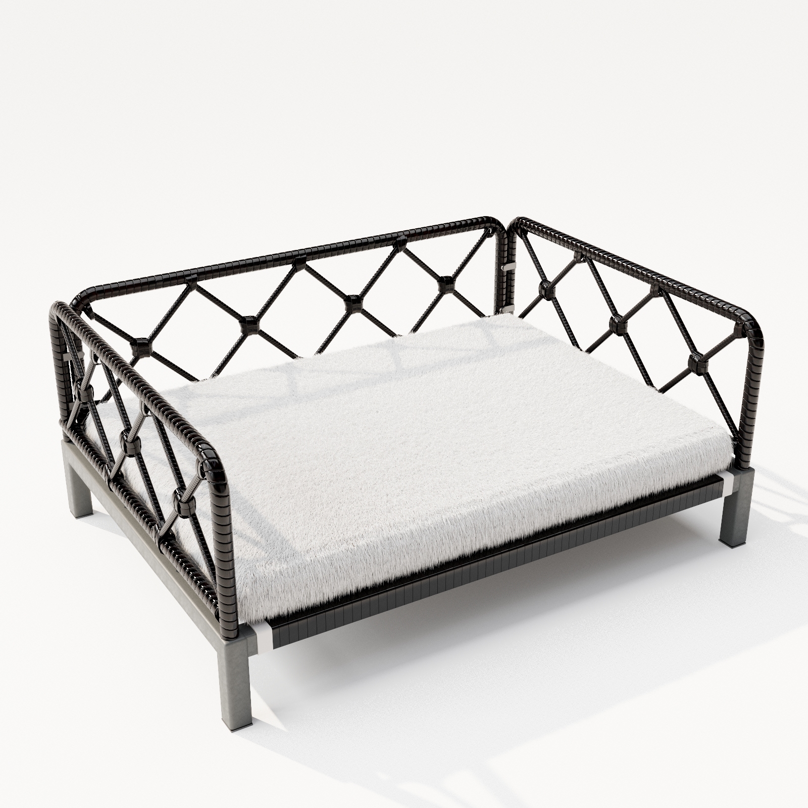 Wallowsun Wicker Dog Bed with 2'' Cushion,Rattan Dog Sofa Bed for Small Medium Dogs– Indoor/Outdoor Metal Frame Pet Bed up 66lbs(Black Rattan White Cushion)