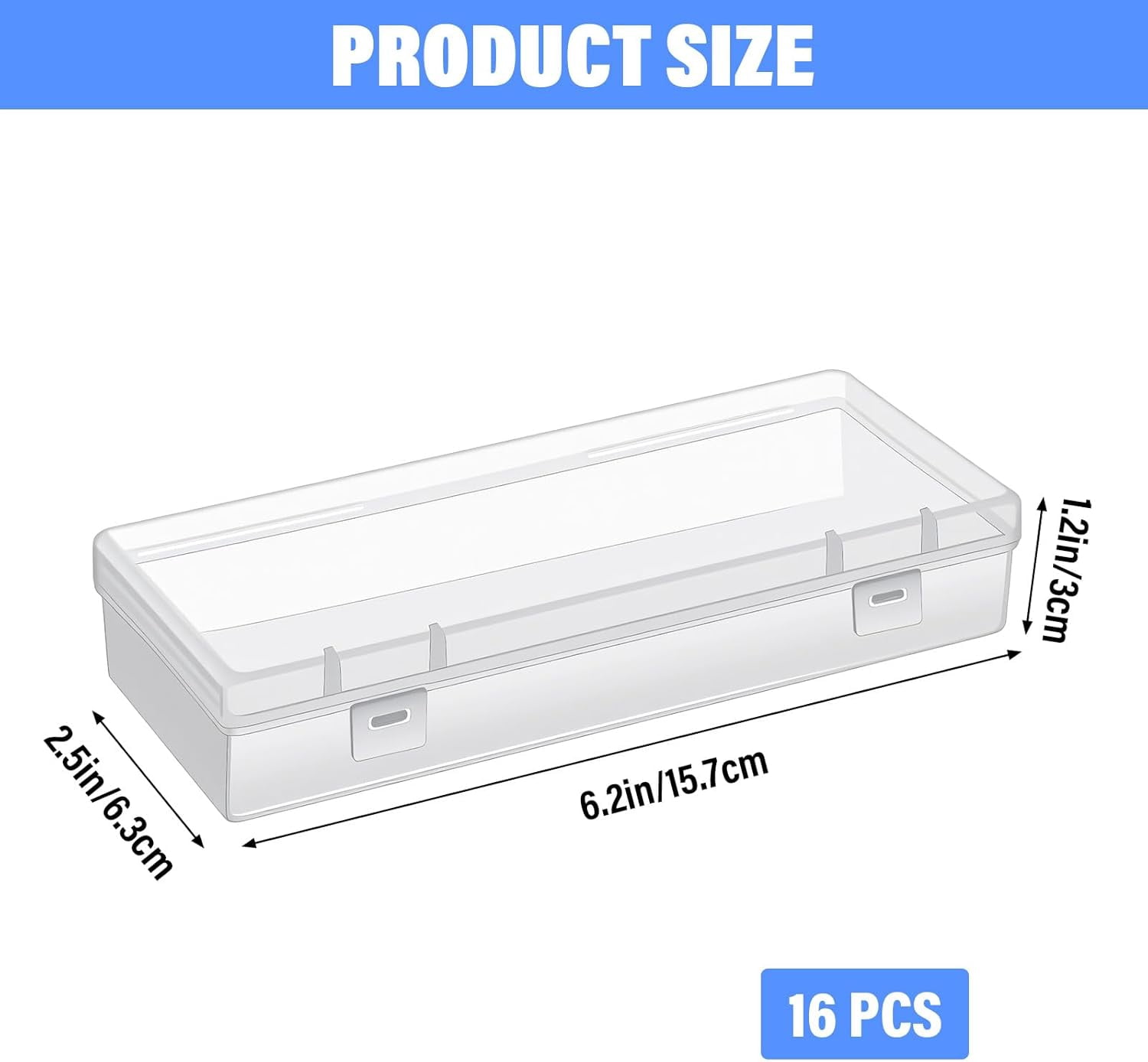 16 Pcs 6'' Plastic Storage Boxes, Small Storage Containers with Hinged Lids, Rectangle Clear Boxes for Beads, Jewelry, Game Pieces, Pens and Crafts Items(6.2'' x 1.2'' x 2.5'')