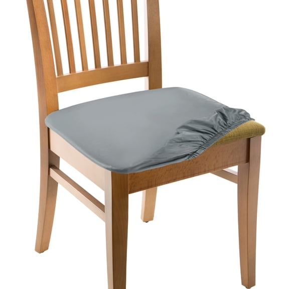 4 Pack PU Dining Chair Seat Covers, Stretch Chair Cushion Slipcovers, Waterproof Seat Protector for Dining Room, Kitchen, Bedroom, Dark Gray