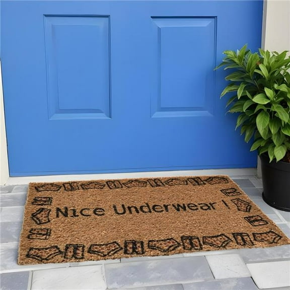 HomeRoots 555483 18 x 30 in. Brown & Black Coir Nice Underwear Outdoor Door Mat