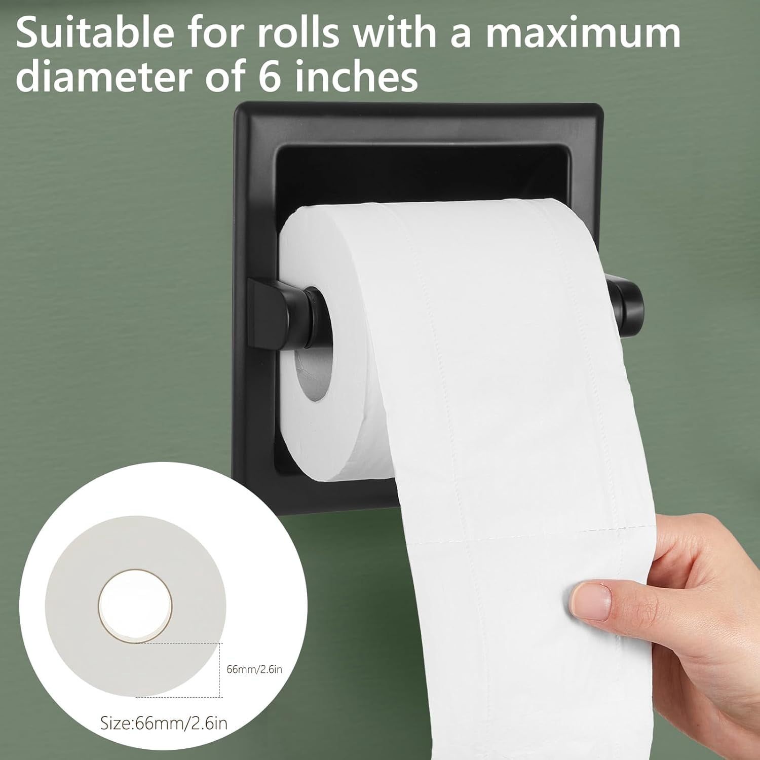 Matte Black Recessed Toilet Paper Holder and Towel Ring Pack, Stainless Steel Bathroom Hardware, Wall Mount Pivoting Toilet Paper Dispenser & Towel Roll Holder