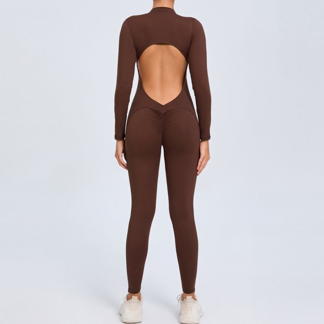Mono de manga larga con cremallera para mujer, conjunto de yoga de una pieza con cremallera, ropa de entrenamiento de gimnasio con efecto push up, mono deportivo para fitness