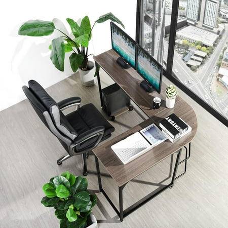 Reversible Corner Desk Reversible Panels L-Shaped Wood Corner Computer Desk PC Laptop Steel Table Workstation Home Office ()