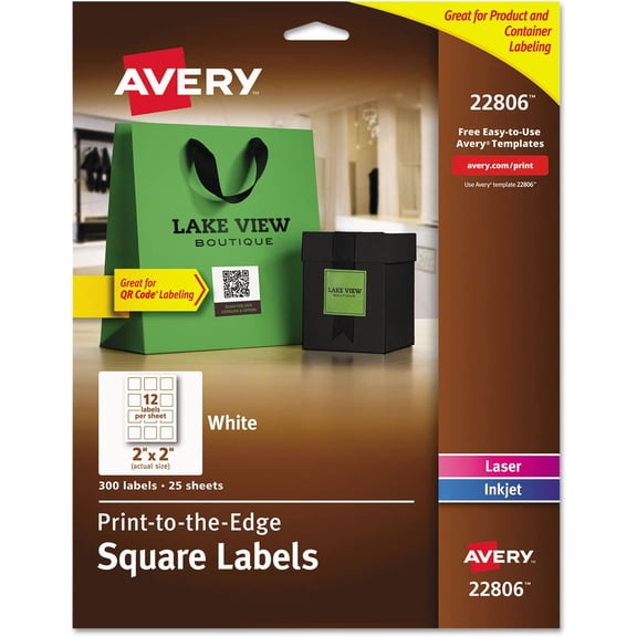 22806 Square Permanent Labels, 2-Inch x2-Inch, 300/PK, WE