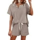 thumbnail image 1 of Conjunto informal de pantalones cortos y camiseta de manga corta para mujer, con cordón y botones, confeccionado en poliéster y spandex, ideal para yoga, footing y vacaciones., 1 of 5