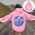 thumbnail image 2 of Oversize Hoodies for Women Trendy Letter Graphic Hooded Long Sleeved Drawstring With Pockets Lightweight Sweatshirts Pink, 2 of 7