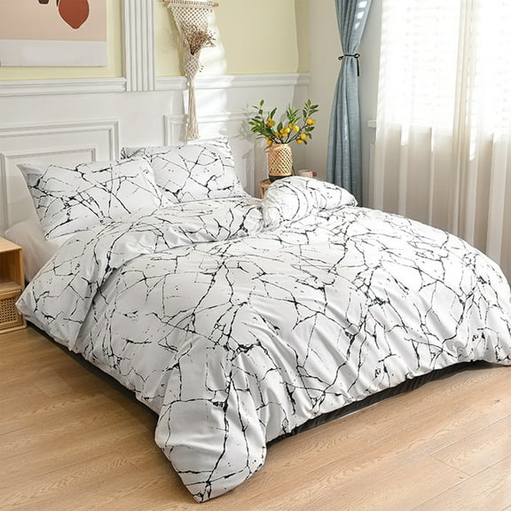 Twin Comforter Cover - Friendly Brushed, All Seasons, Soft Bedding, Double Duvet Cover with Fresh Patterns - White
