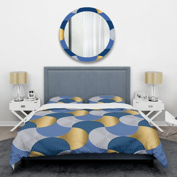 Designart 'Retro Luxury Waves In Gold And Blue X' Mid-Century Modern Duvet Cover Set