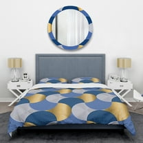 Designart 'Retro Luxury Waves In Gold And Blue X' Mid-Century Modern Duvet Cover Set