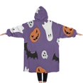 thumbnail image 2 of Oversized Wearable Blanket Hoodie,Purple Halloween Ghosts Skulls and Bats Sherpa Blanket Hoodie with Super Pockets,Super Warm Fuzzy Pullover for Women & Men, 2 of 6