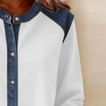 thumbnail image 6 of Plus Size Button Down Shirts for Women Women's Solid Color Casual Long Sleeved Round Neck Denim Patchwork Button Up Cardigan Jacket Tops, 6 of 7