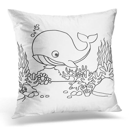 Bsdhome Blue Ocean Whales Coloring Pages Sea Pillows Case 18x18 Inches Home Decor Sofa Cushion Cover