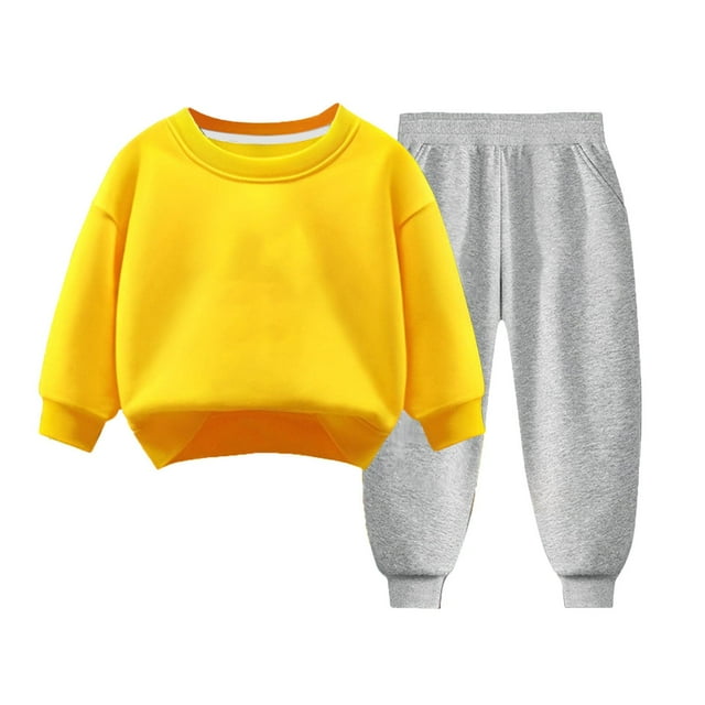 Tenues d'Automne pour Garçons Filles 3 4 5 6 7 8 9 Ans Coton Chaud Col Rond Manches Longues Chandail et Pantalon Ensembles 2 Pcs (8T, Orange 01)