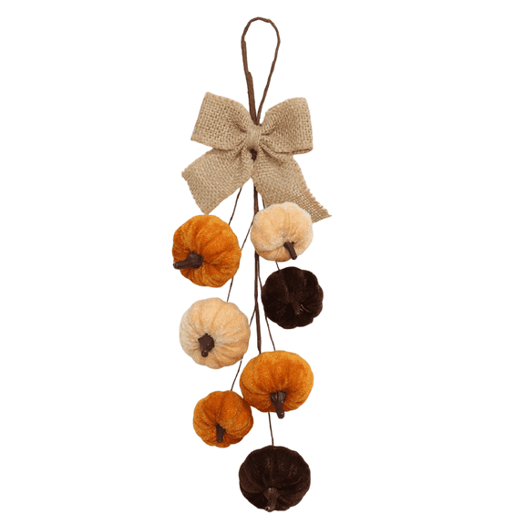 Fall Pumpkin Hanging Swag,Velvet Harvest Pumpkin Decor, Autumn Farmhouse,Thanksgiving Decorations for Front Door Kitchen Fireplace Home Indoor Outdoor (A)