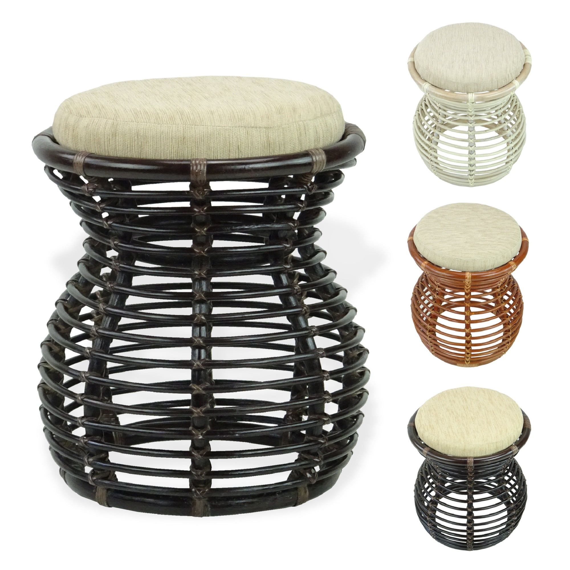 Milan Handmade Natural Rattan Wicker Ottoman Stool Vanity Bedroom Fully ...