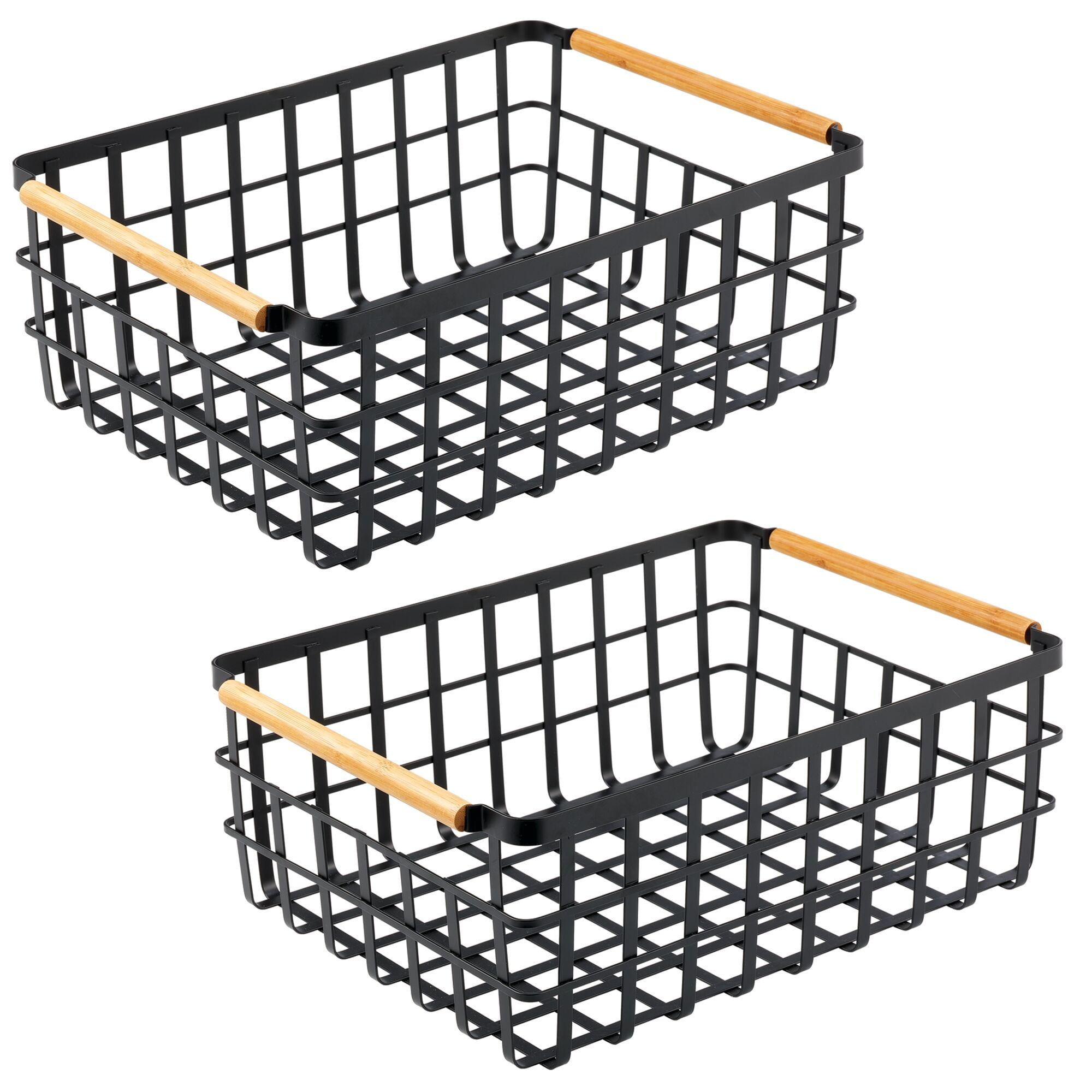 【テレビで話題】 Organizer Wire Metal mDesign Basket, Pack 2 Handles, Bamboo 小物入れ