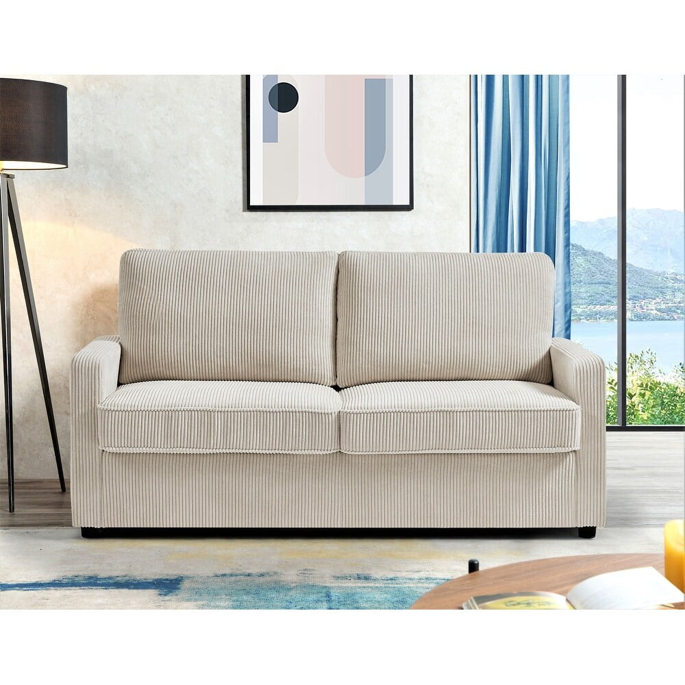 US Pride Furniture Manchester Corduroy 70" Square Arms Sofa Bed, Ivory