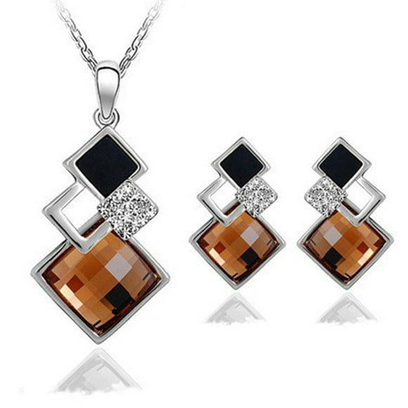 Crystal Pendants Geometric Necklace Earrings Sets Jewelry Set For Women