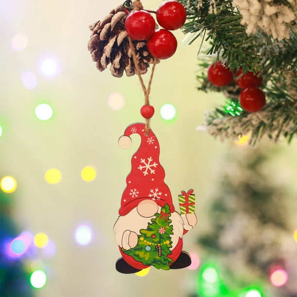 Adorno navideño de gnomo de madera | Colgante decorativo de Papá Noel hecho a mano con cuerda para colgar, ideal para decorar el árbol de Navidad, fiestas navideñas, el hogar y escaparates.