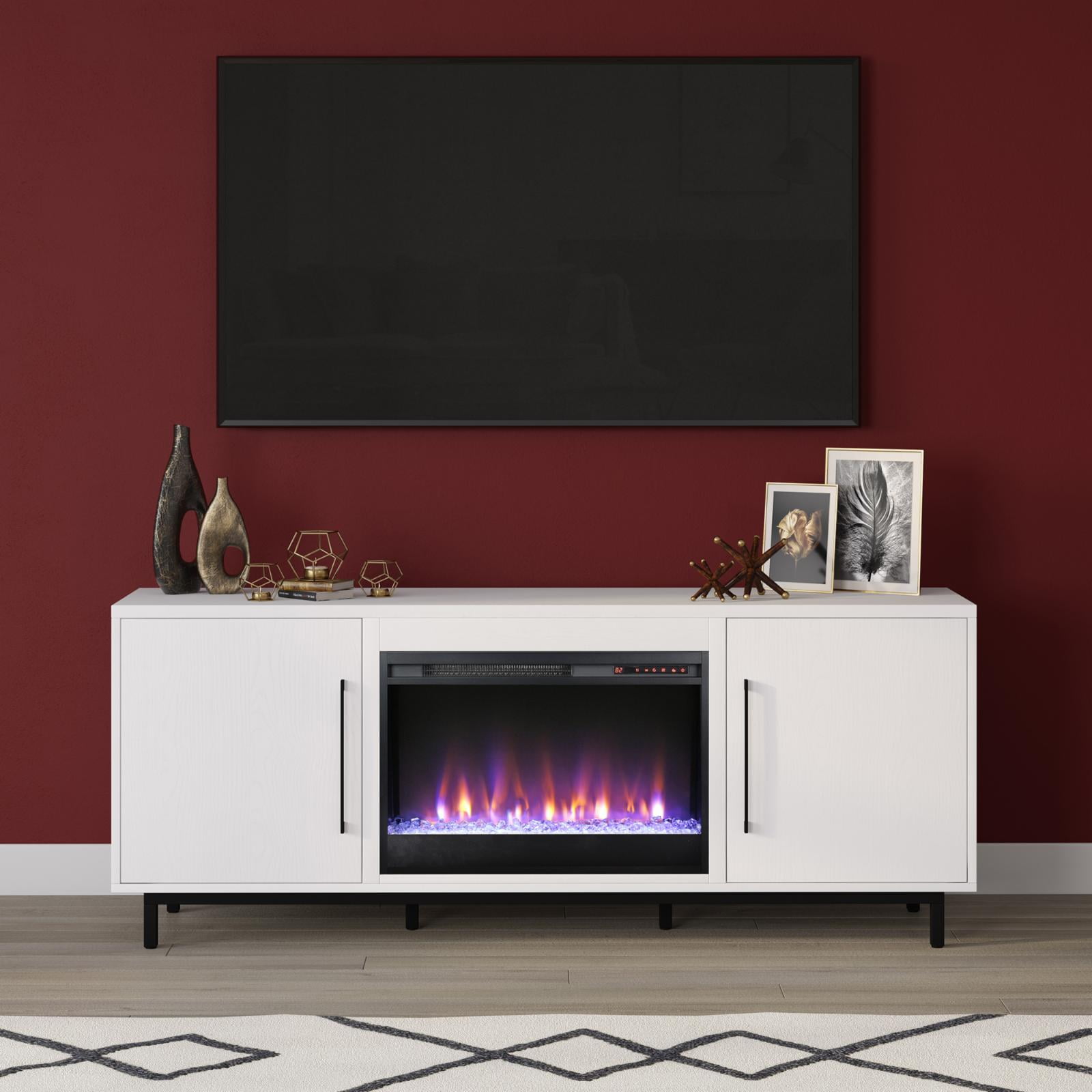 Evelyn&Zoe Julian Rectangular TV Stand with 26" Crystal Fireplace for TV's up to 75", White