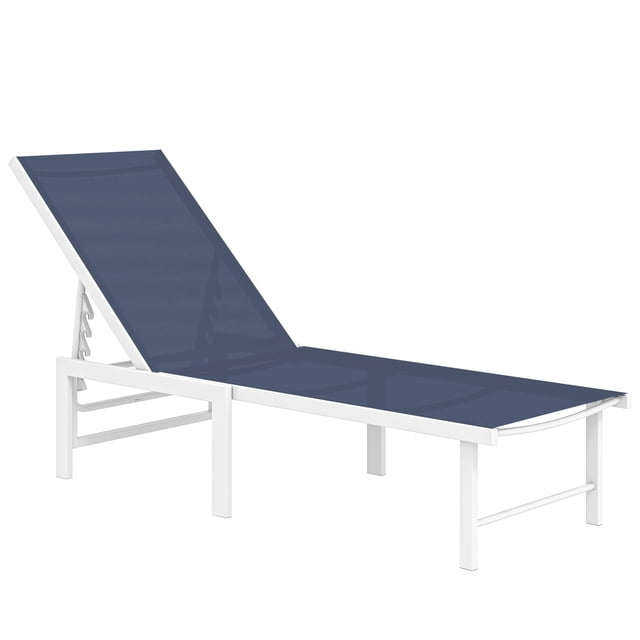 Outsunny Chaise Longue d'Extérieur, Chaise de Bronzage à 5 Positions, Bleu Foncé