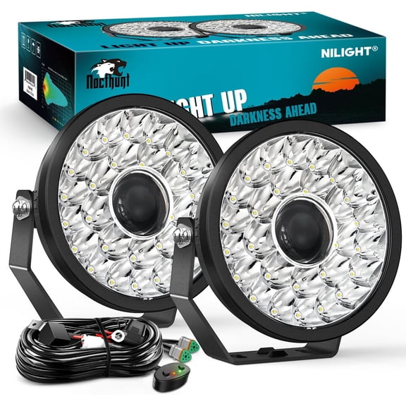 Nilight 9 Inch LED Offroad Driving Lights with DRL 2PCS 160W Round Hyper Spot Beam Offroad Light w/ 12 AWG DT Connector Wiring Harness Kit for Jeep Truck ATV UTV SUV