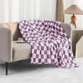 thumbnail image 2 of Throw Blankets Flannel Blanket with Checkerboard Grid Pattern Soft Throw Blanket for Couch, Bed, Sofa Luxurious Warm and Cozy for All Seasons (Purple, 40"x50"), 2 of 6